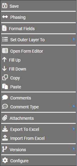 budget entry right click menu